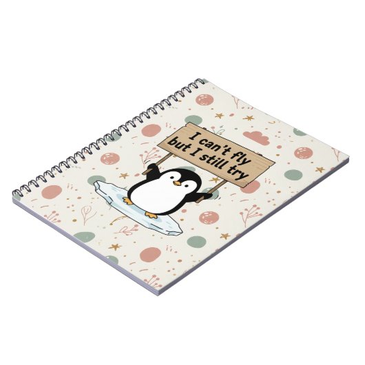 “I can’t fly but I still try” cute penguin Notitieboek (Linkerzijde)