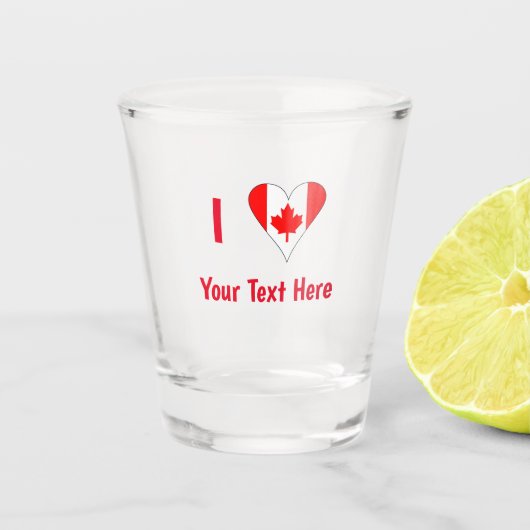 I (Canadian Flag Heart) Jouw tekst rood Shot Glas (Voorkant)