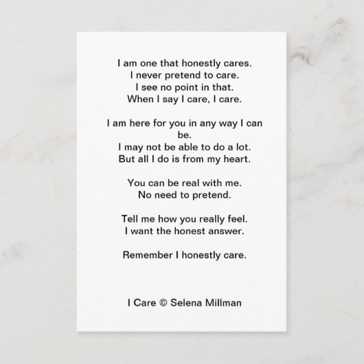 'I Care'-gedicht Informatiekaartje (Voorkant)