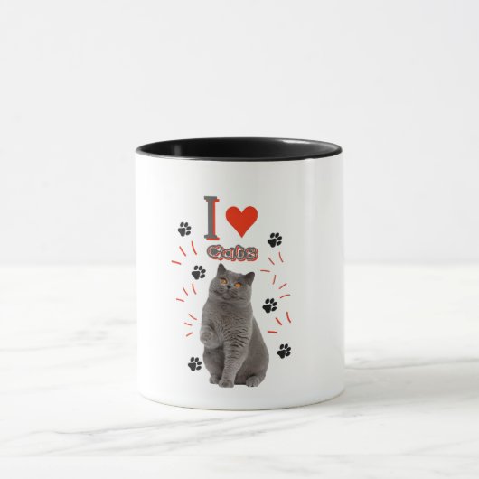 I ❤️ Cats – Cute Cat & Paw Print Design Mok (Midden)