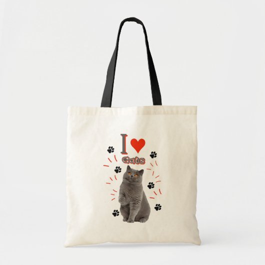 I ❤️ Cats – Cute Cat & Paw Print Design Tote Bag (Voorkant)