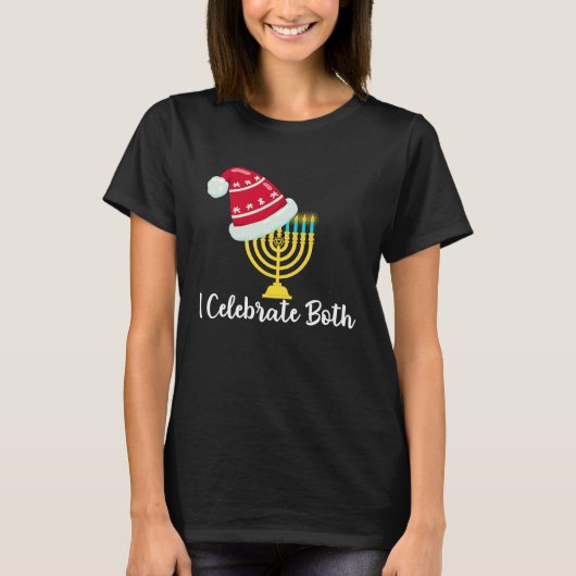 I Celebrate Both Christmas Hanukkah Chanukah Jewis T-shirt (Voorkant)