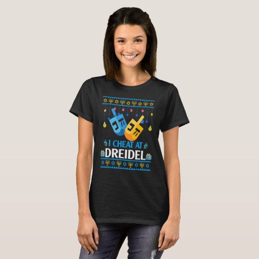 I Cheat At Dreidel Hanukkah Sweater Dreidel Menora T-shirt (Voorkant volledig)