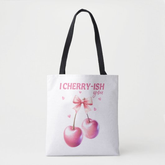 'I Cherry-ish You' met aangepaste naam Romantisch Tote Bag (Voorkant)