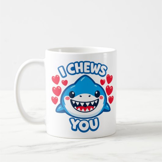 I Chews You Funny Shark Valentine Koffiemok (Links)