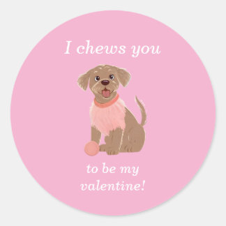 I Chews You To Be My Valentine Dog Card  Ronde Sticker