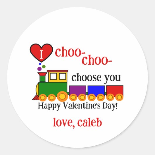 I choo-choo Valentine's Day Kid's Name Ronde Sticker (Voorkant)