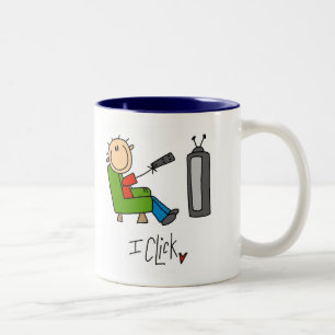 I Click TV-verslaafde T-shirts en cadeaus Tweekleurige Koffiemok