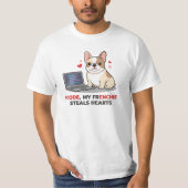 I Code, My Frenchie Steals Hearts Web Developer T-shirt (Voorkant)