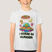 I Come in Hunger – Funny Alien Foodie Design Tri-Blend Shirt (Voorkant)