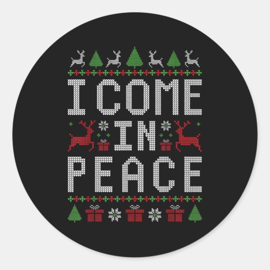 I Come In Peace Couple Matching Ugly Christmas Swe Ronde Sticker (Voorkant)