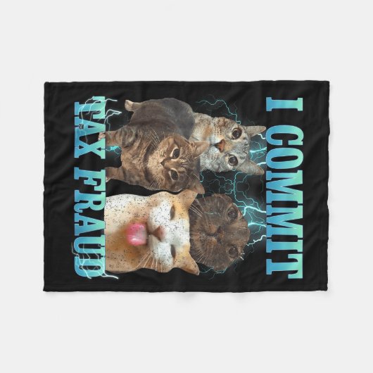 I Commit Tax Fraud Funny Cat Meme Bootleg Graphic  Fleece Deken (Voorkant (Horizontaal))