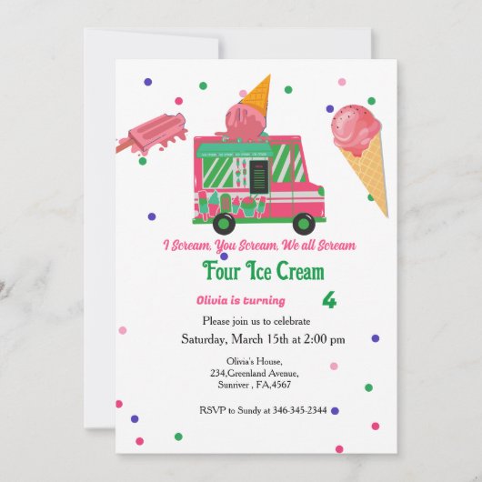 I Cream Vier ijsjes meisje ijsje verjaardag Kaart (Voorkant)