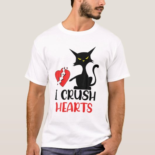 I Crush Hearts Funny Black Cats Valentine Cat Crus T-shirt (Voorkant)