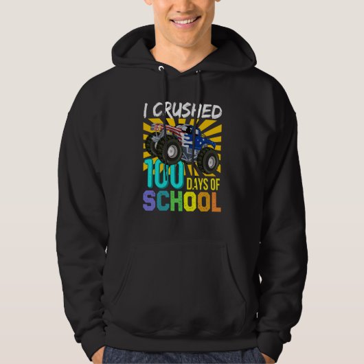 I Crushed 100 Days Of School Boys Monster Truck Hoodie (Voorkant)