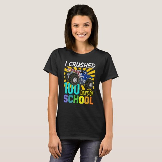 I Crushed 100 Days Of School Boys Monster Truck T-shirt (Voorkant volledig)