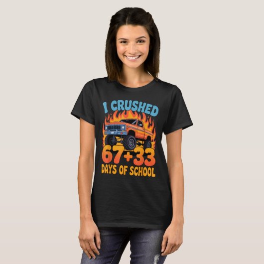 I Crushed 67+33 Days Of School Kids Monster Truck  T-shirt (Voorkant volledig)
