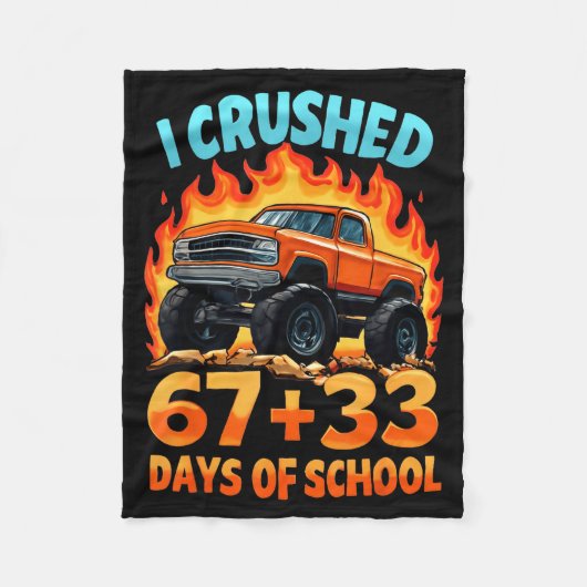 I Crushed 67 + 33 Days Of School Monster Truck Boy Fleece Deken (Voorkant)