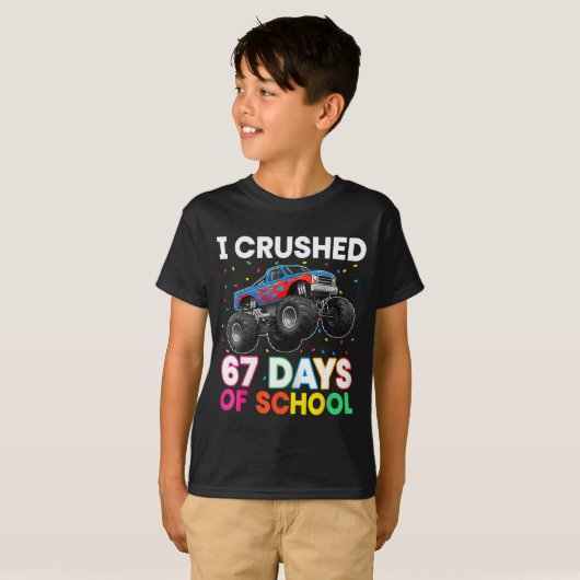 I Crushed 67 Days Of School Monster Teacher Studen T-shirt (Voorkant volledig)