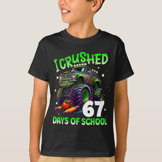 I Crushed 67 Days Of School Teachers Monster Truck T-shirt (Voorkant)