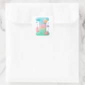 "I" Cute Letter - Underwater Sea Creature Vierkante Sticker (Tas)