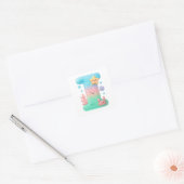 "I" Cute Letter - Underwater Sea Creature Vierkante Sticker (Envelop)