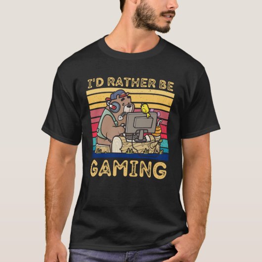 I D RATHER BE GAMING   Bear Playing Video Games T-shirt (Voorkant)