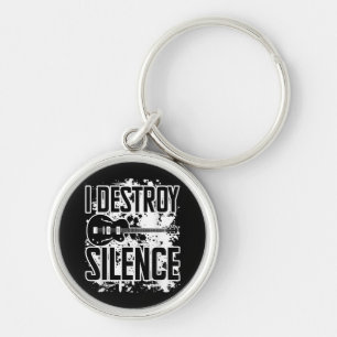 I Destroy Silence Bass Player Funny Guitar Music E Sleutelhanger