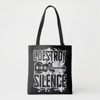 I Destroy Silence Bass Player Funny Guitar Music E Tote Bag