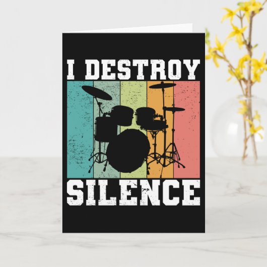 I Destroy Silence Distress Drummer Retro Kaart (Gele Bloem)