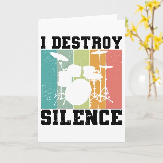 I Destroy Silence Distress  Drummer Retro Kaart (Gele Bloem)
