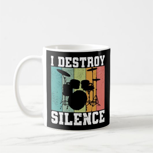 I Destroy Silence Distress  Drummer Retro Koffiemok (Links)