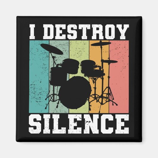 I Destroy Silence Distress  Drummer Retro Magneet (Voorkant)