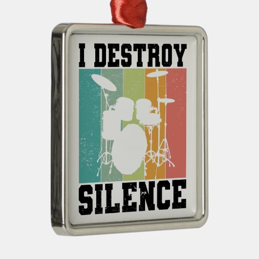 I Destroy Silence Distress  Drummer Retro Metalen Ornament (Rechts)