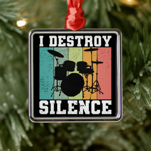 I Destroy Silence Distress  Drummer Retro Metalen Ornament (Boom)