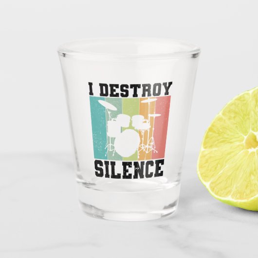 I Destroy Silence Distress Drummer Retro Shot Glas (Voorkant)