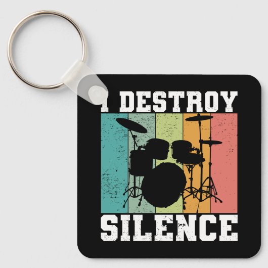 I Destroy Silence Distress  Drummer Retro Sleutelhanger (Voorkant)