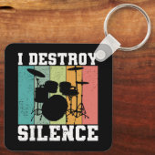 I Destroy Silence Distress  Drummer Retro Sleutelhanger (Achterkant)