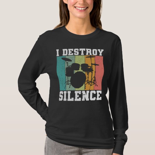 I Destroy Silence Distress  Drummer Retro T-shirt (Voorkant)
