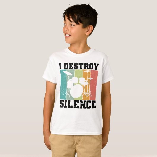 I Destroy Silence Distress  Drummer Retro T-shirt (Voorkant volledig)