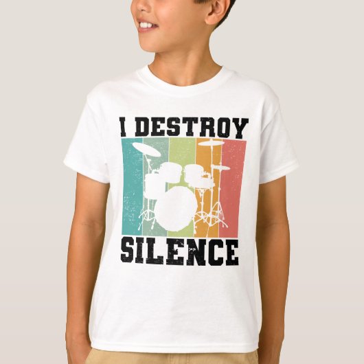 I Destroy Silence Distress Drummer Retro T-shirt (Voorkant)