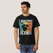 I Destroy Silence Distress  Drummer Retro T-shirt (Voorkant volledig)