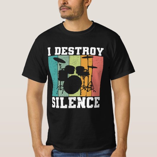 I Destroy Silence Distress  Drummer Retro T-shirt (Voorkant)