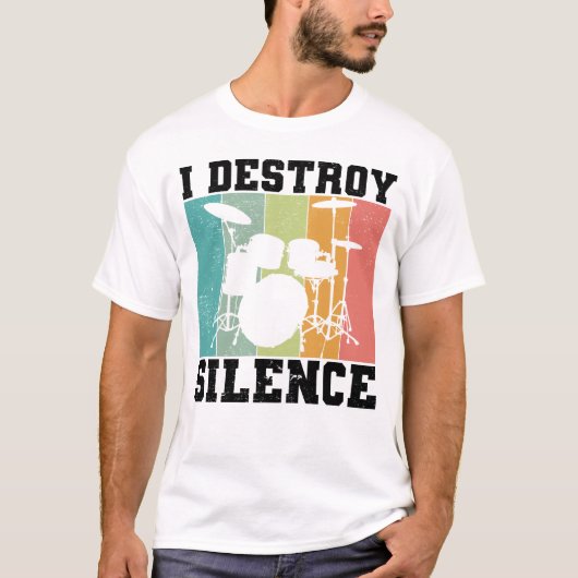 I Destroy Silence Distress Drummer Retro T-shirt (Voorkant)