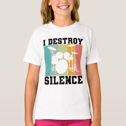 I Destroy Silence Distress Drummer Retro T-shirt (Voorkant)