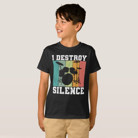 I Destroy Silence Distress Drummer Retro T-shirt (Voorkant volledig)