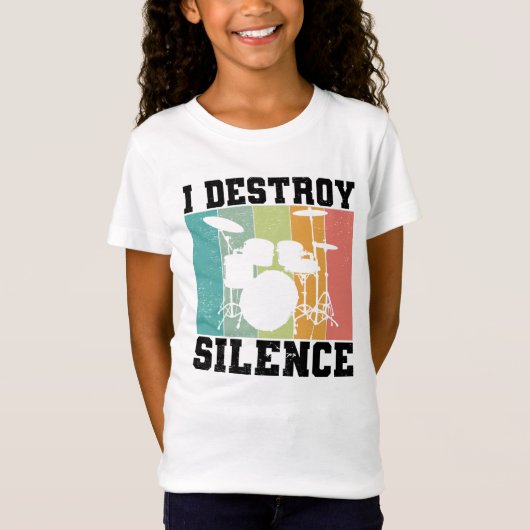I Destroy Silence Distress  Drummer Retro T-shirt (Voorkant)