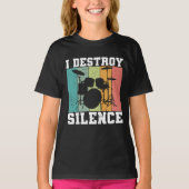 I Destroy Silence Distress Drummer Retro T-shirt (Voorkant)