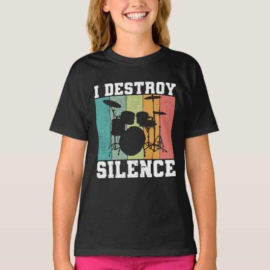I Destroy Silence Distress Drummer Retro T-shirt (Voorkant)