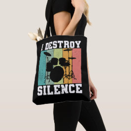 I Destroy Silence Distress  Drummer Retro Tote Bag
